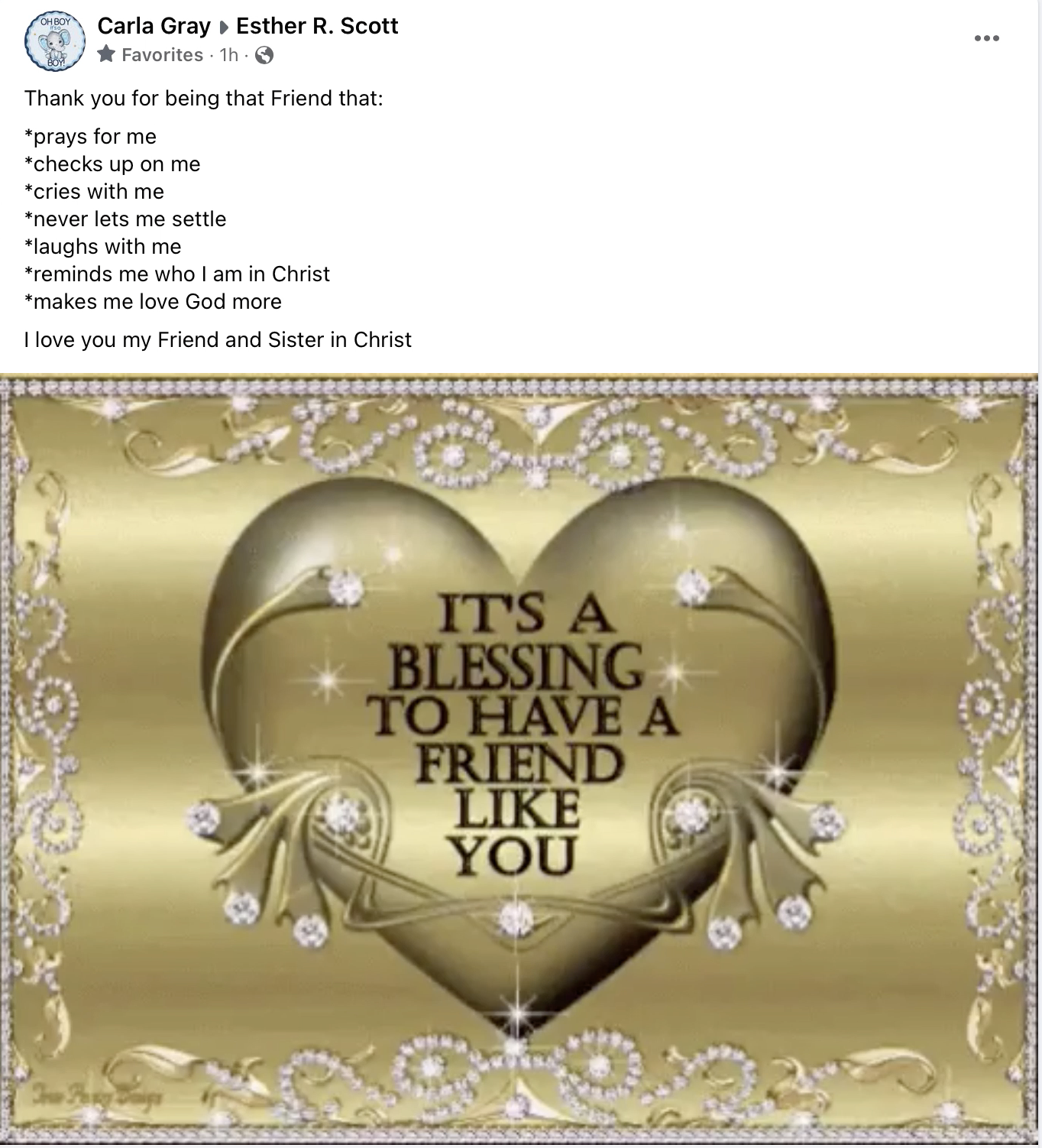 God bless Carla Gray for such a wonderful sentiment.