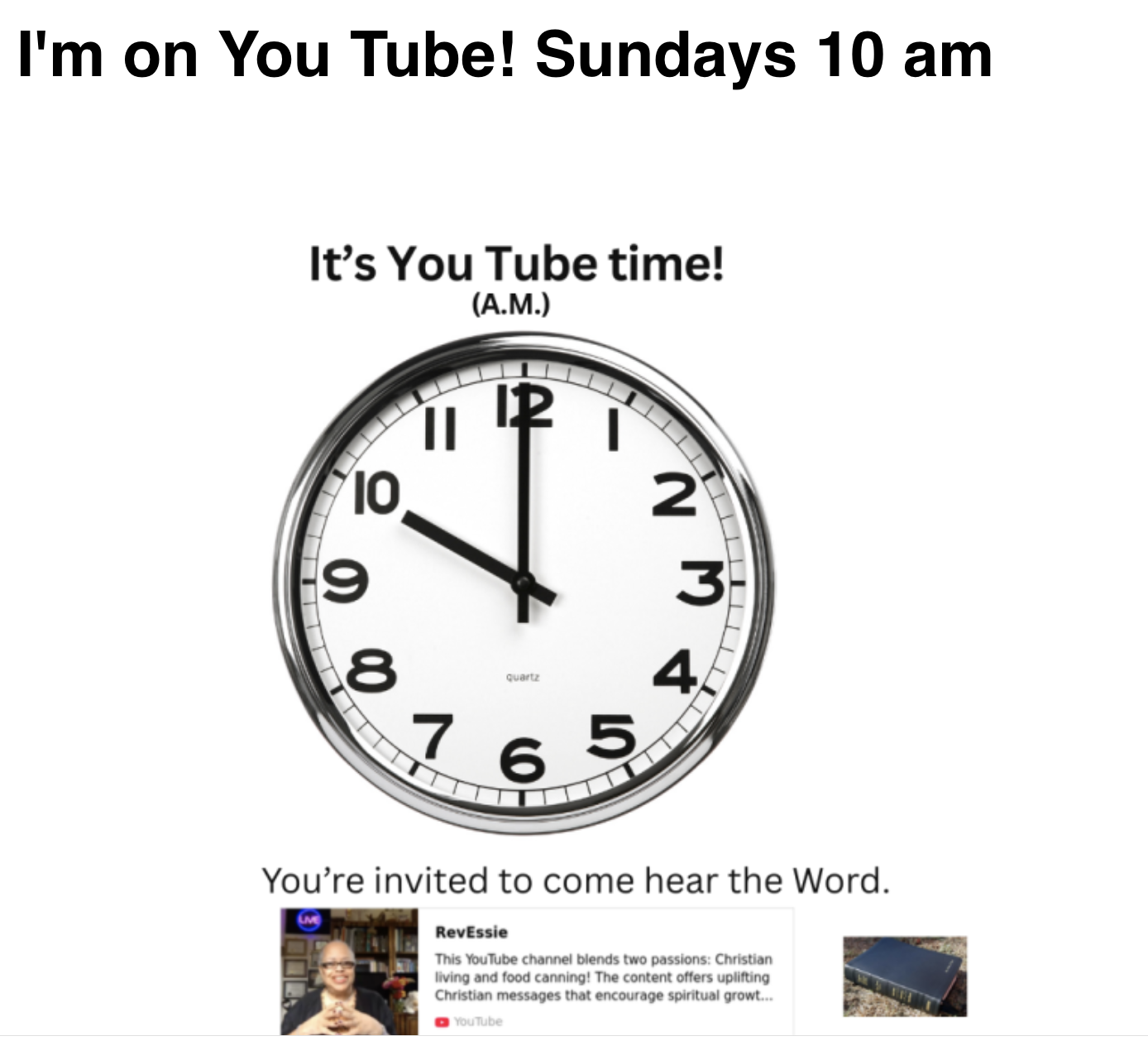 I’m on You Tube! Sundays 10 am