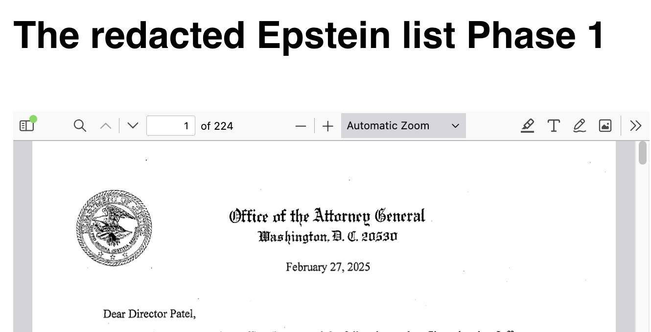 The redacted Epstein list Phase 1